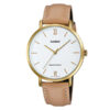 Casio LTP-VT01GL-7B brown leather strap white analog dial ladies wrist watch