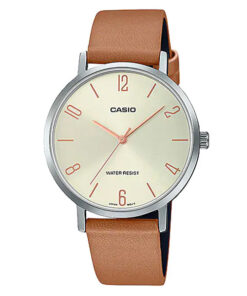 Casio LTP-VT01L-5B brown leather strap round analog dial ladies dress watch