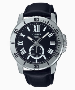 Casio MTP-VD200L-1B black leather strap roman dial men's hand watch