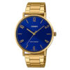 Casio MTP-VT01G-2B2 golden stainless steel chain blue analog dial men's gift watch