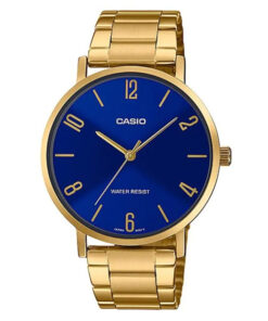 Casio MTP-VT01G-2B2 golden stainless steel chain blue analog dial men's gift watch