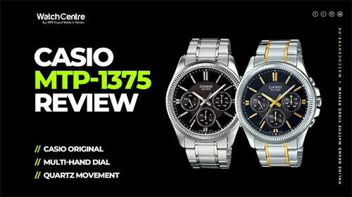 Casio MTP-1375D series men's black multi-hand dial dress watch in stainless steel chain video review