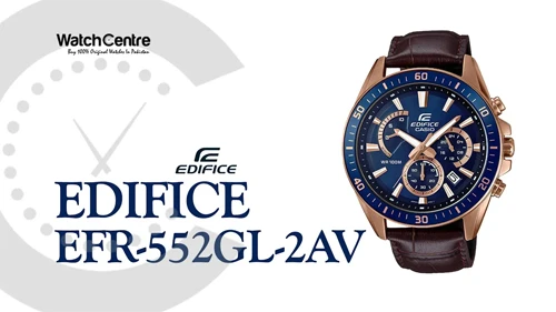 Edifice EFR-552GL-2AV brown leather strap blue chronograph dial men's quartz watch review