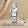 Image alt text: Casio LTP-1165A-7C2 ladies rectangular silver dial watch with stainless-steel bracelet