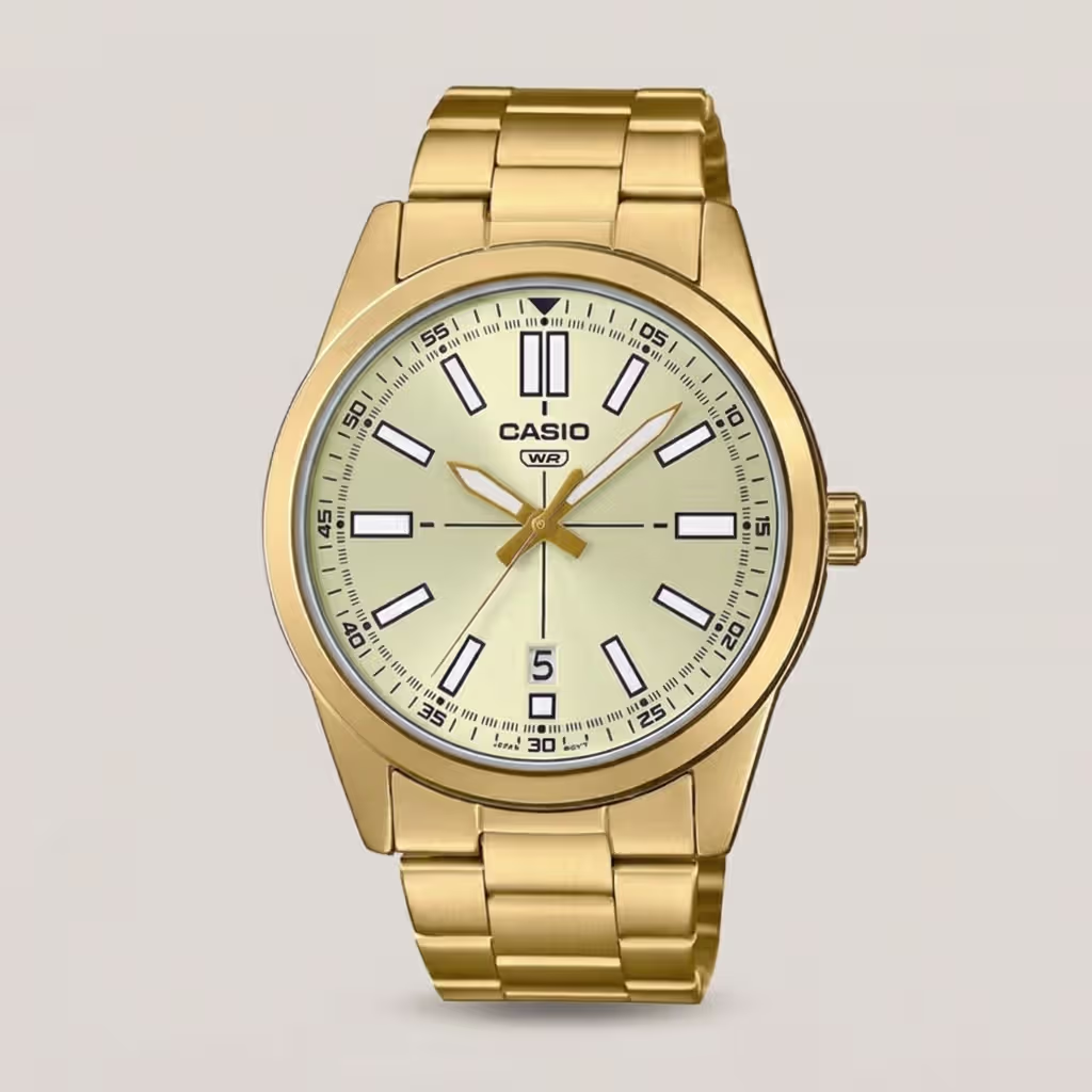 Casio MTP-VD02G-9E golden stainless steel chain round analog dial men's luxury gift watch