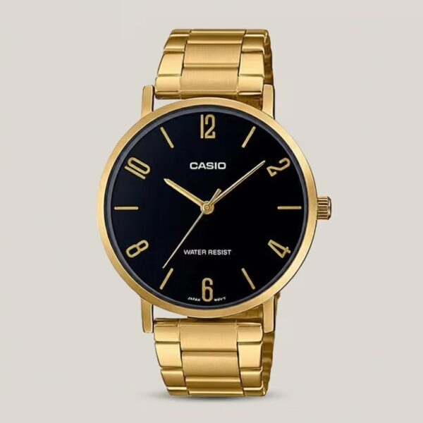 Casio MTP-VT01G-1B2 golden stainless steel chain black numeric dial men's gift watch
