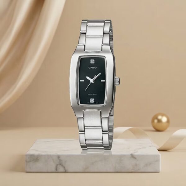 Casio ltp-1165A-1c2 Silver stainless steel chain with black analog Dial ladies dress watch
