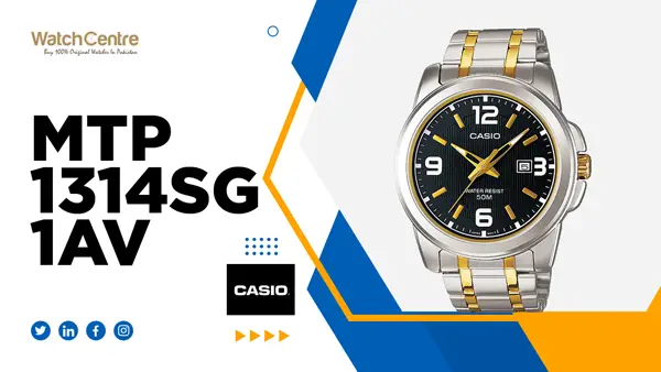 Casio MTP-1314SG-1AV two tone stainless steel chain black dial men's gift watch