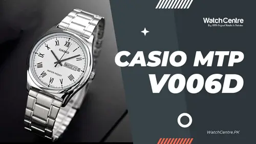 Casio MTP-V006D-7B silver stainless steel chai white roman dial men's analog watch