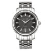 Rhythm A1103S02 silver stainless steel chain & black analog dial men's dress watch