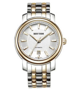 Rhythm A1103S03 two tone stainless steel chain & silver analog dial men's gift watch