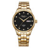 Rhythm AS1612S07 golden stainless steel band & sapphire glass black analog dial men's automatic classical watch