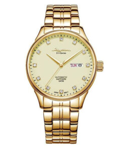 Rhythm AS1612S08 golden stainless steel band & sapphire glass golden analog dial men's automatic classical watch