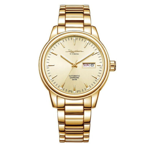 Rhythm AS1615S08 golden stainless steel band & sapphire glass golden analog dial men's automatic gift watch