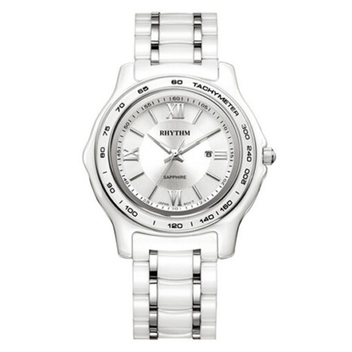 Rhythm C1101C01 two tone stainless steel chain & silver analog dial men's dress watch