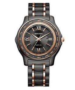 Rhythm C1101C04 black stainless steel chain & sapphire glass round analog dial men's wrist watch