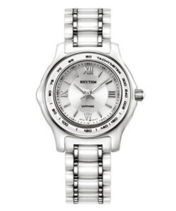 Rhythm C1102C01 two tone stainless steel band & sapphire glass silver analog dial female dress watch