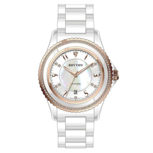 Rhythm C1301C03 white stainless steel band & sapphire glass white analog dial ladies stylish watch