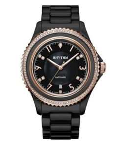 Rhythm C1301C04 black stainless steel band & sapphire glass black analog dial ladies stylish watch