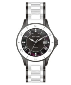 Rhythm C1403T02 two tone stainless steel band & sapphire glass black analog dial ladies hand watch