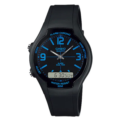 Casio AW-90H-2B black resin band round analog digital dial men's casual wrist watch