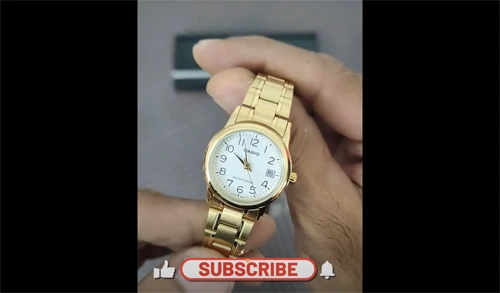 Casio LTP-V002G-7B2 golden chain ladies white numeric dial gift watch video review
