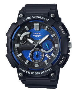 Casio MCW-200H-2A black resin band blue chronograph dial men's wrist watch