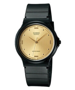 Casio MQ-76-9A black resin band golden analog dial youth dress watch