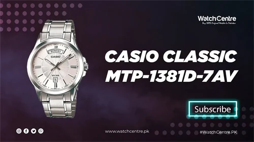 Casio MTP-1381D-7AV silver stainless steel chain round analog dial men's wrist watch video review
