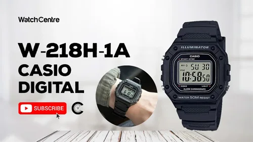 Casio W-218H-1A black resin band square digital dial men's sports watch video review