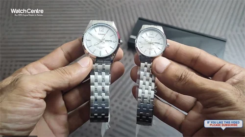 Casio MTP/LTP-1335D-7A silver stainless steel round analog dial couple watch video review