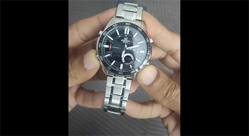 Casio Edifice EFV-C100D-1A silver stainless steel chain black analog digital combination dial wrist watch