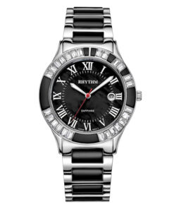 Rhythm F1203T02 two tone stainless steel band & sapphire glass black analog dial men's classical watch