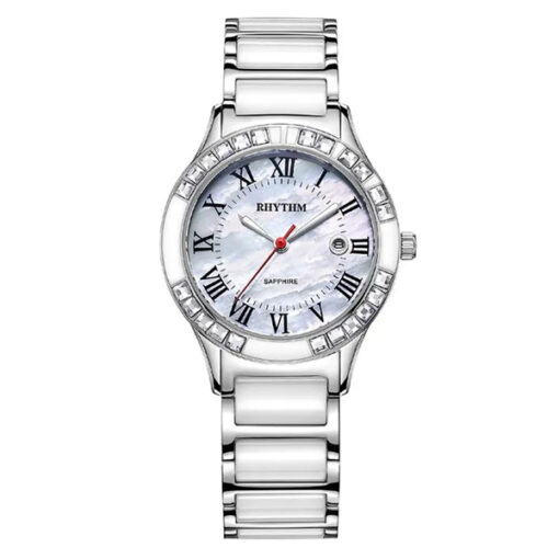 Rhythm F1204T01 two tone stainless steel band & sapphire glass silver analog dial ladies dress watch