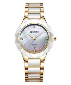 Rhythm F1205T04 two tone stainless steel chain & sapphire glass pink analog dial ladies gift watch