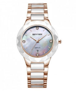 Rhythm F1205T06 two tone stainless steel chain & sapphire glass pink analog dial ladies stylish watch