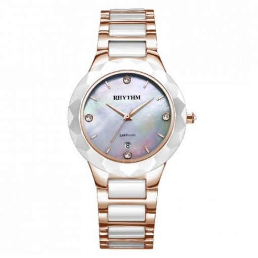 Rhythm F1205T06 two tone stainless steel chain & sapphire glass pink analog dial ladies stylish watch