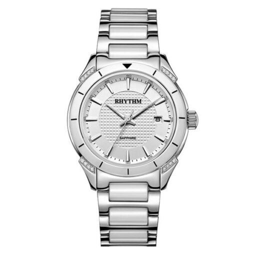 Rhythm F1207T01 two tone stainless steel chain & sapphire glass white analog dial ladies dress watch