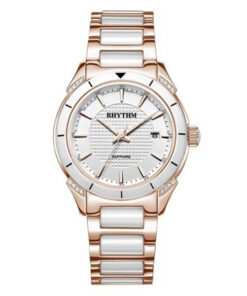Rhythm F1207T06 two tone stainless steel chain & sapphire glass white analog dial ladies classical watch