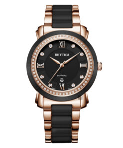 Rhythm F1303T04 two tone stainless steel & black analog dial men's dress watch