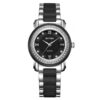 Rhythm F1304T02 two tone stainless steel & stone engraved black analog dial ladies stylish watch