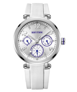Rhythm F1502R01 white leather band & silver multi hand dial ladies formal watch