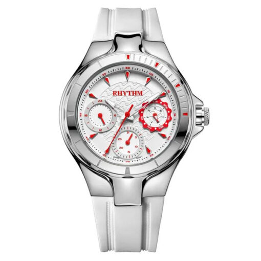 Rhythm F1504R01 white silicone band & round multi hand dial ladies classical watch