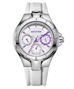 Rhythm F1504R02 white silicone band & silver multi hand dial ladies hand watch