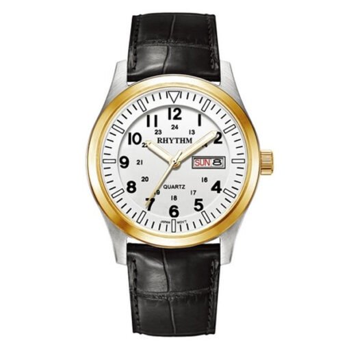 Rhythm G1101L03 black leather & white analog dial men’s formal watch