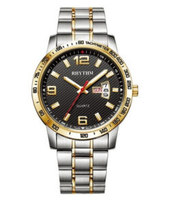 Rhythm G1109S04 two tone stainless steel & black analog dial men’s dress watch