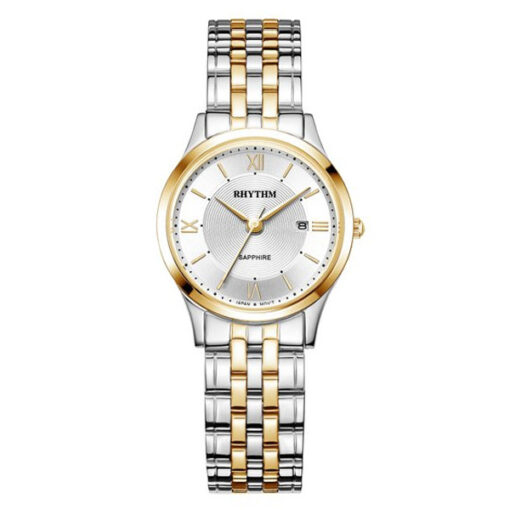 Rhythm G1202S03 two tone stainless steel & silver analog dial ladies gift watch