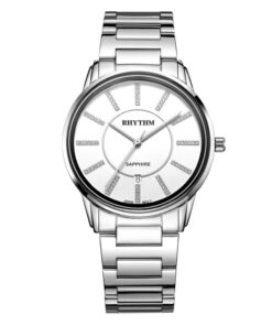 Rhythm G1203S01 silver stainless steel & white analog dial men's dress watch
