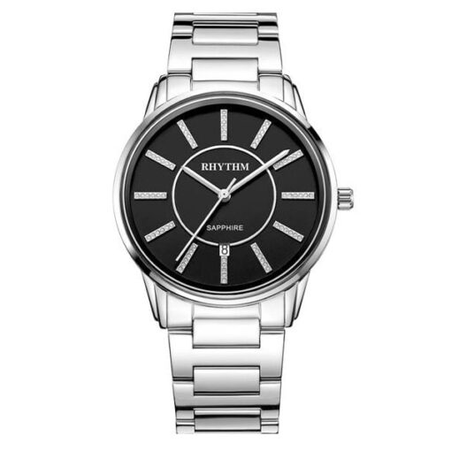 Rhythm G1203S02 silver stainless steel & black analog dial men's classical watch