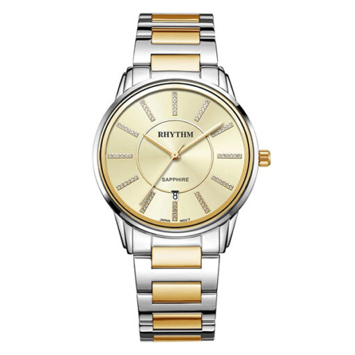 Rhythm G1203S04 two tone stainless steel & golden analog dial men’s gift watch
